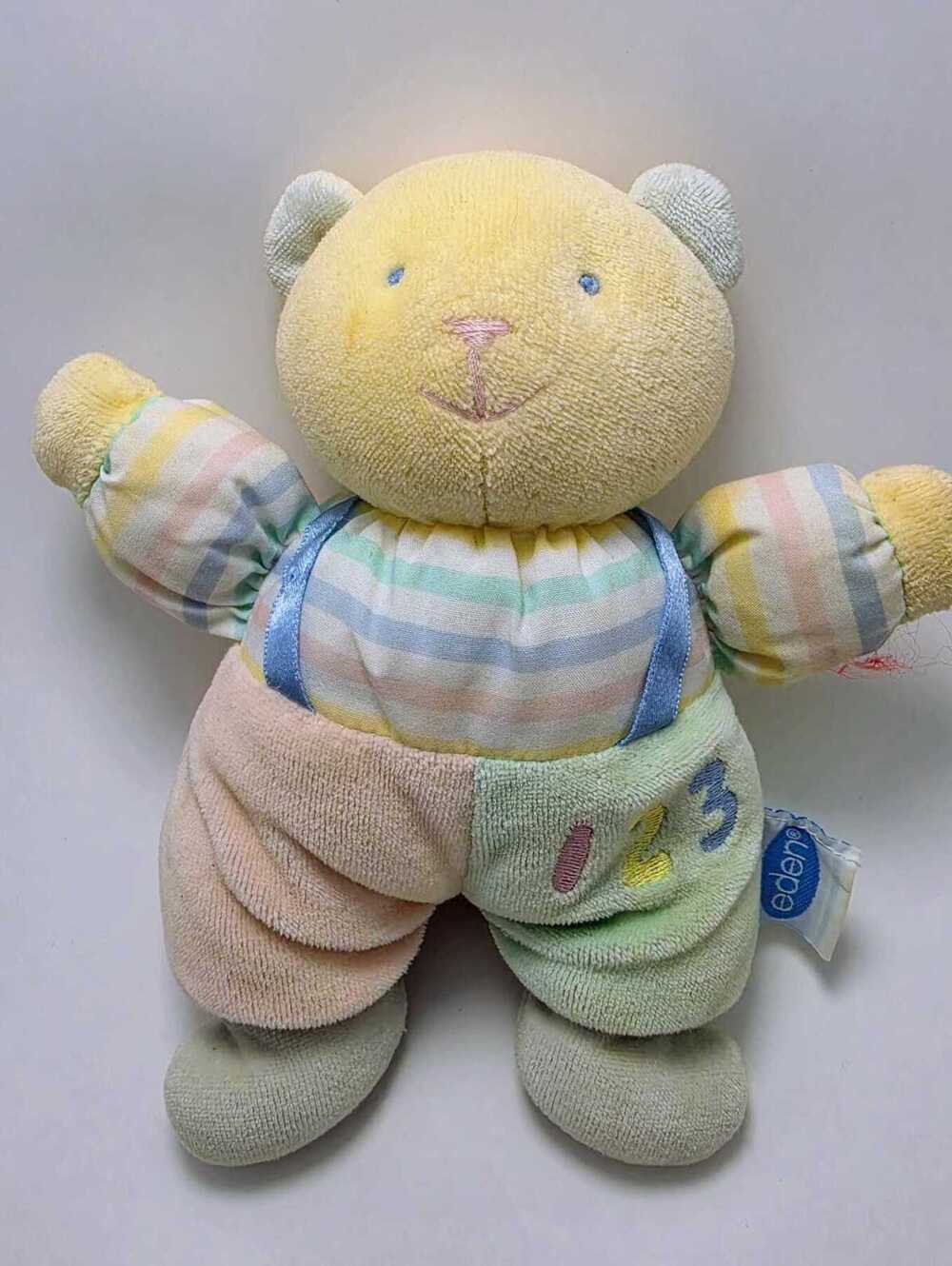 Vintage Eden Bear Pastel Overals 123 Stripes! RARE! (6 inch)